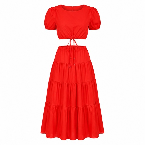 STAUD Dresses & Skirts - New Two-Piece Set Crop Top & Maxi Skirt Tiered Lg Red Boho Chic Vacation Staud